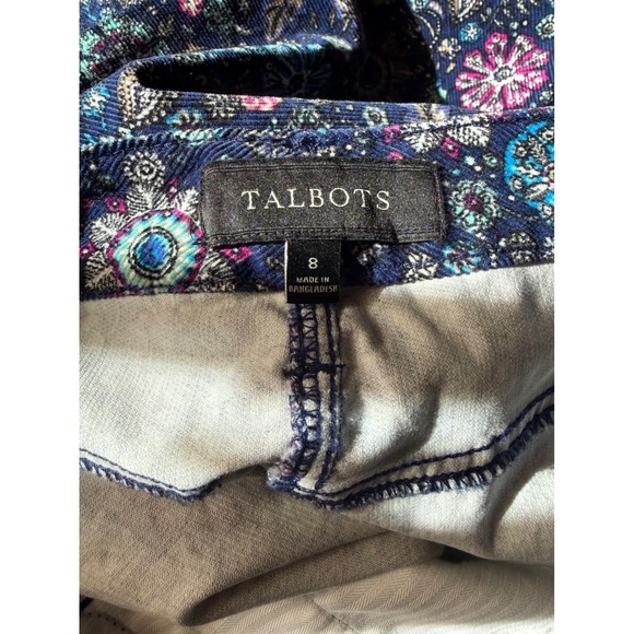 Floral Corduroy Mini Skirt Navy Blue Multi Color Size 8 Boho Talbots - Picture 6 of 6
